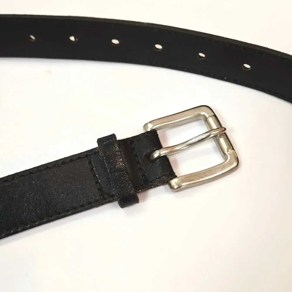 Black Boys Italian Leather Dress Belt silver toned buckle size L